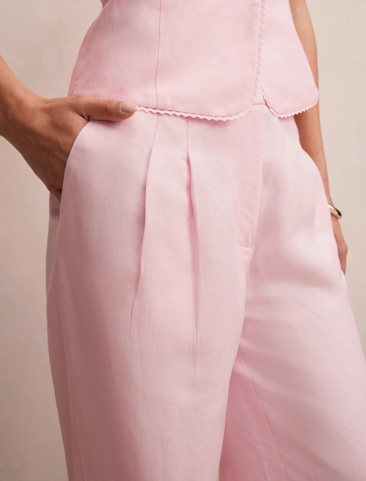 Eva Linen Blend Wide Leg Pants Pink Whisper Set