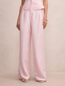 Eva Linen Blend Wide Leg Pants Pink Whisper Set