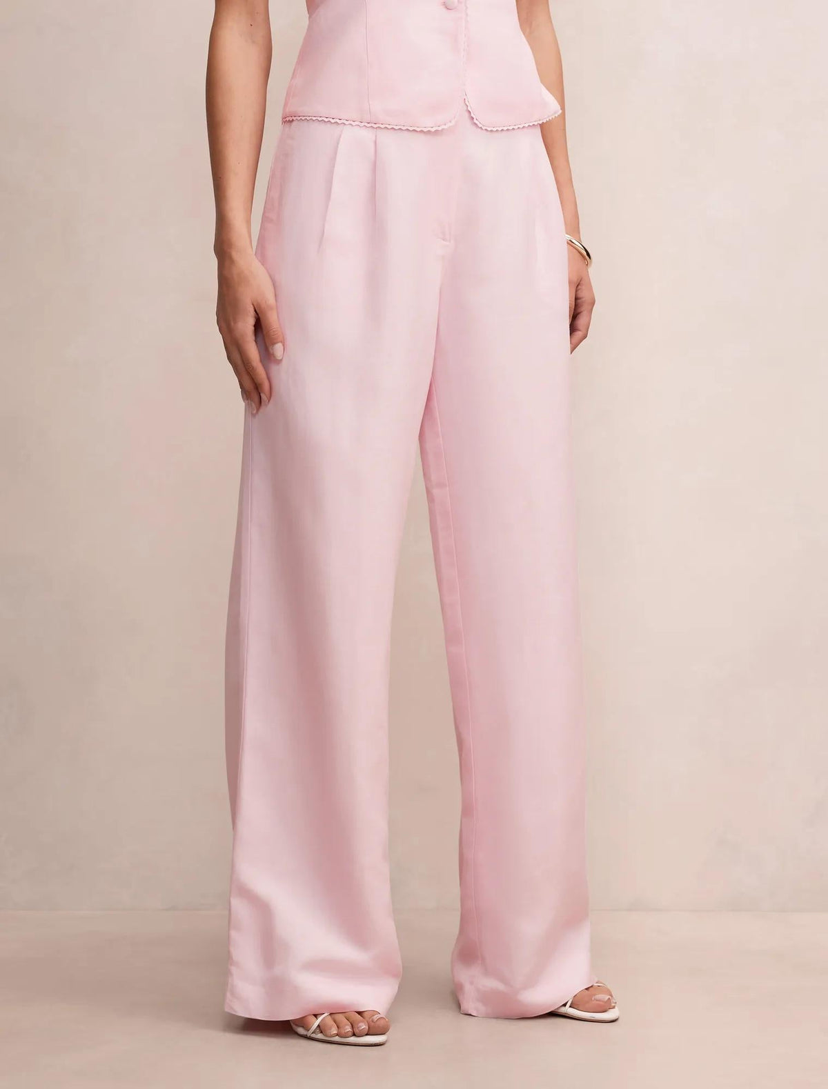 Eva Linen Blend Wide Leg Pants Pink Whisper Set