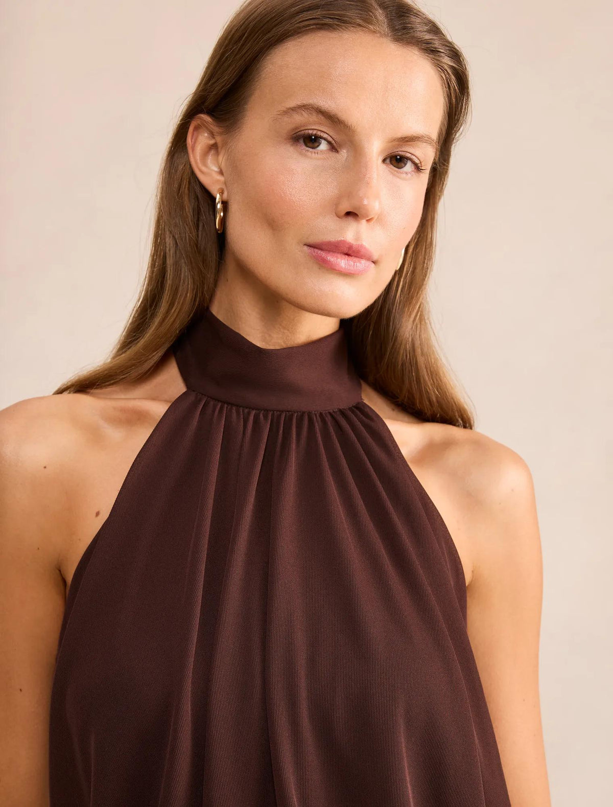 Layne Bubble Waist Halter Top Rich Chocolate co-ord