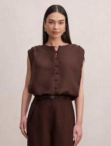 Naia Bubble Hem Top Chocolate