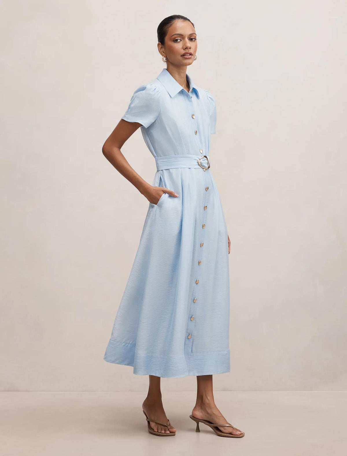 Avery Petite Short Sleeve Midi Bluebell