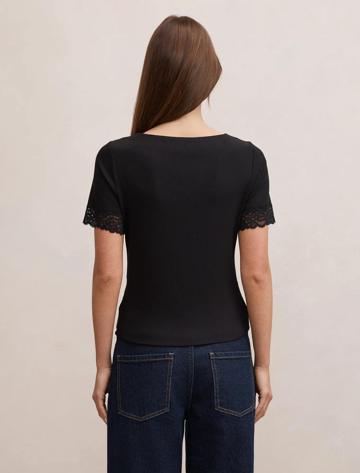 Nina Lace Trim Tee Black