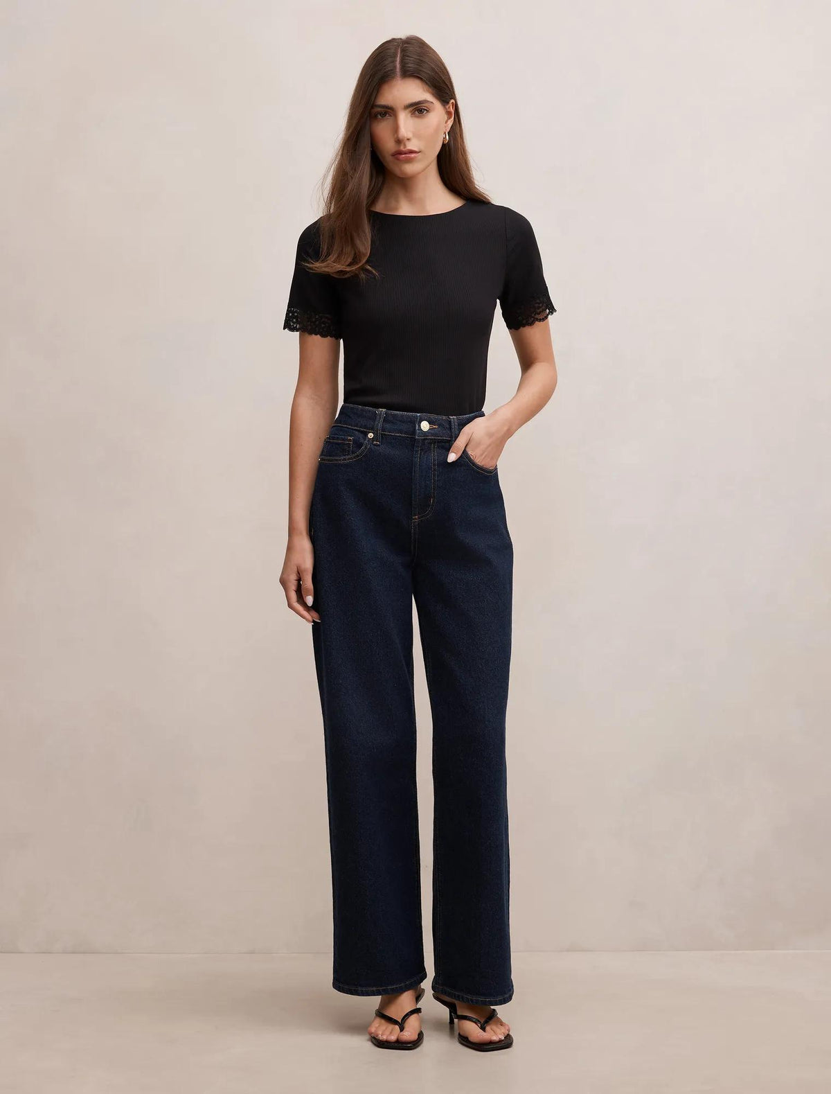 Nina Lace Trim Tee Black