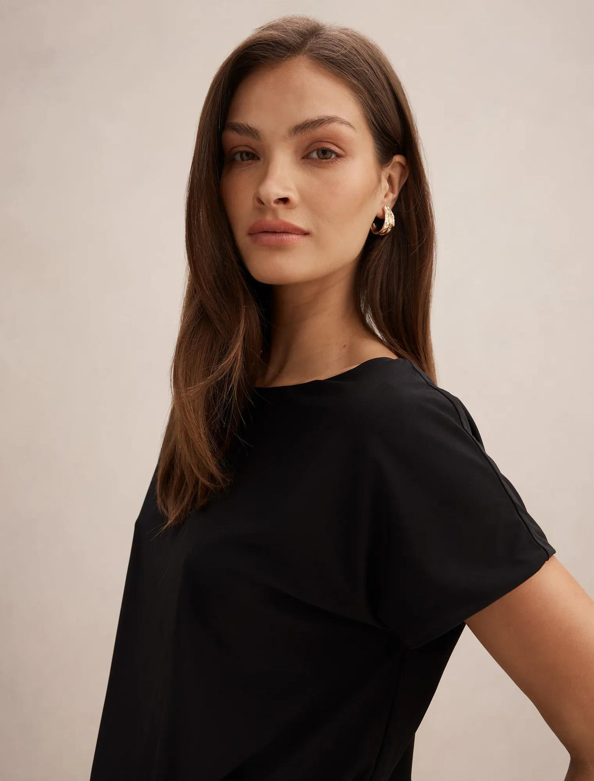 Kiara Tipped Draped Jersey Mini Dress Black