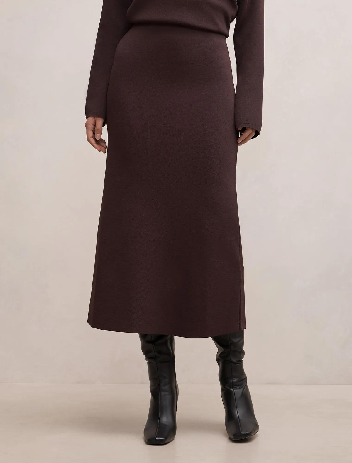Ayva Knitted Midi Skirt Chocolate Co-ord