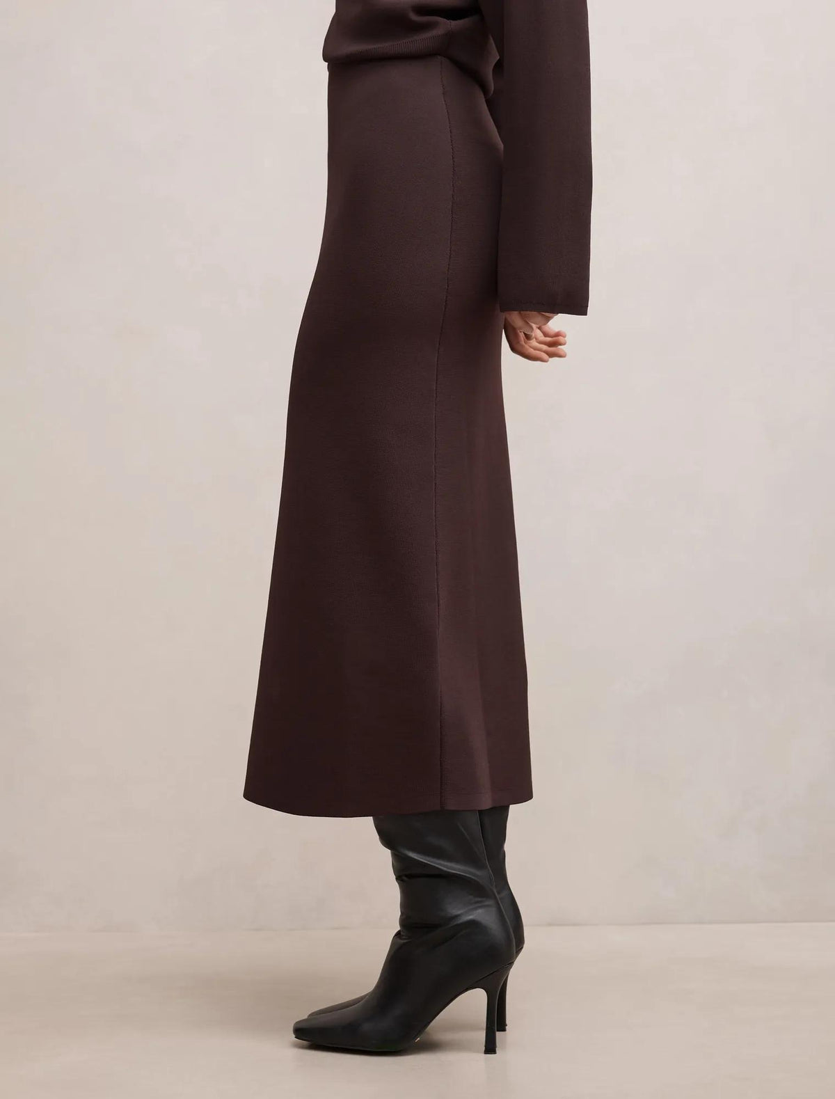 Ayva Knitted Midi Skirt Chocolate Co-ord