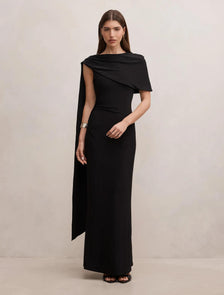 Kosa Cape Scarf Maxi Dress Black