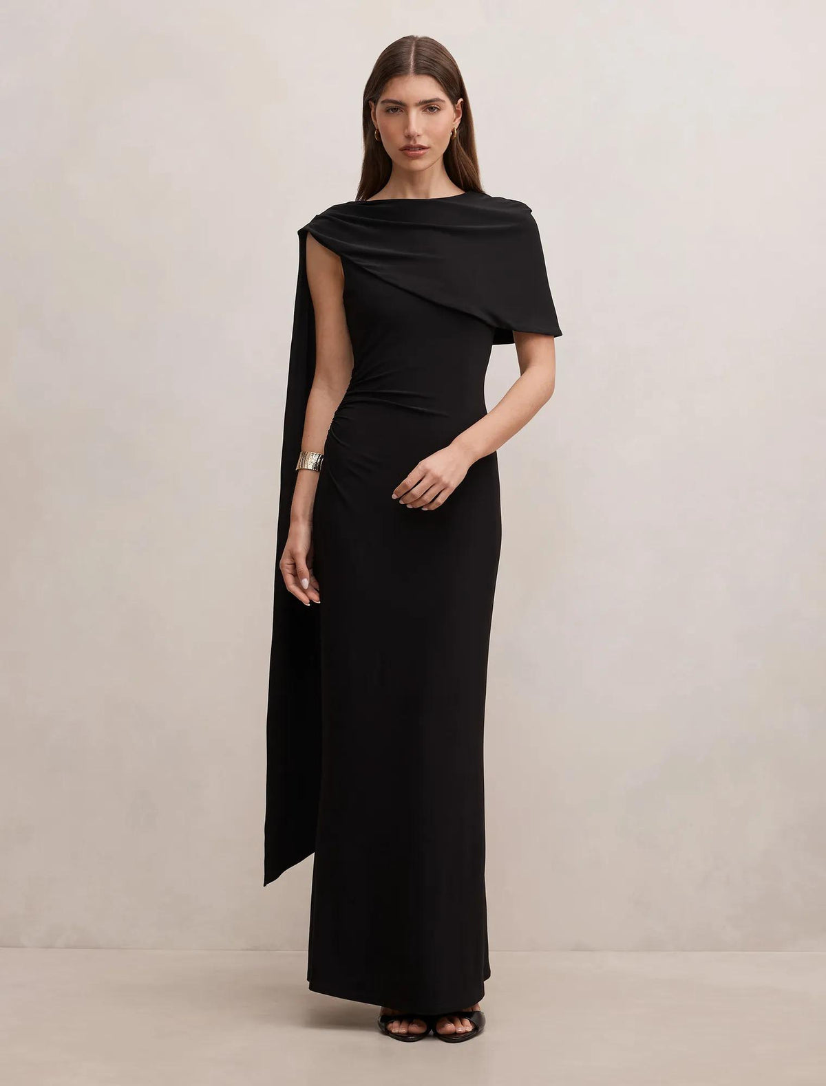 Kosa Cape Scarf Maxi Dress Black