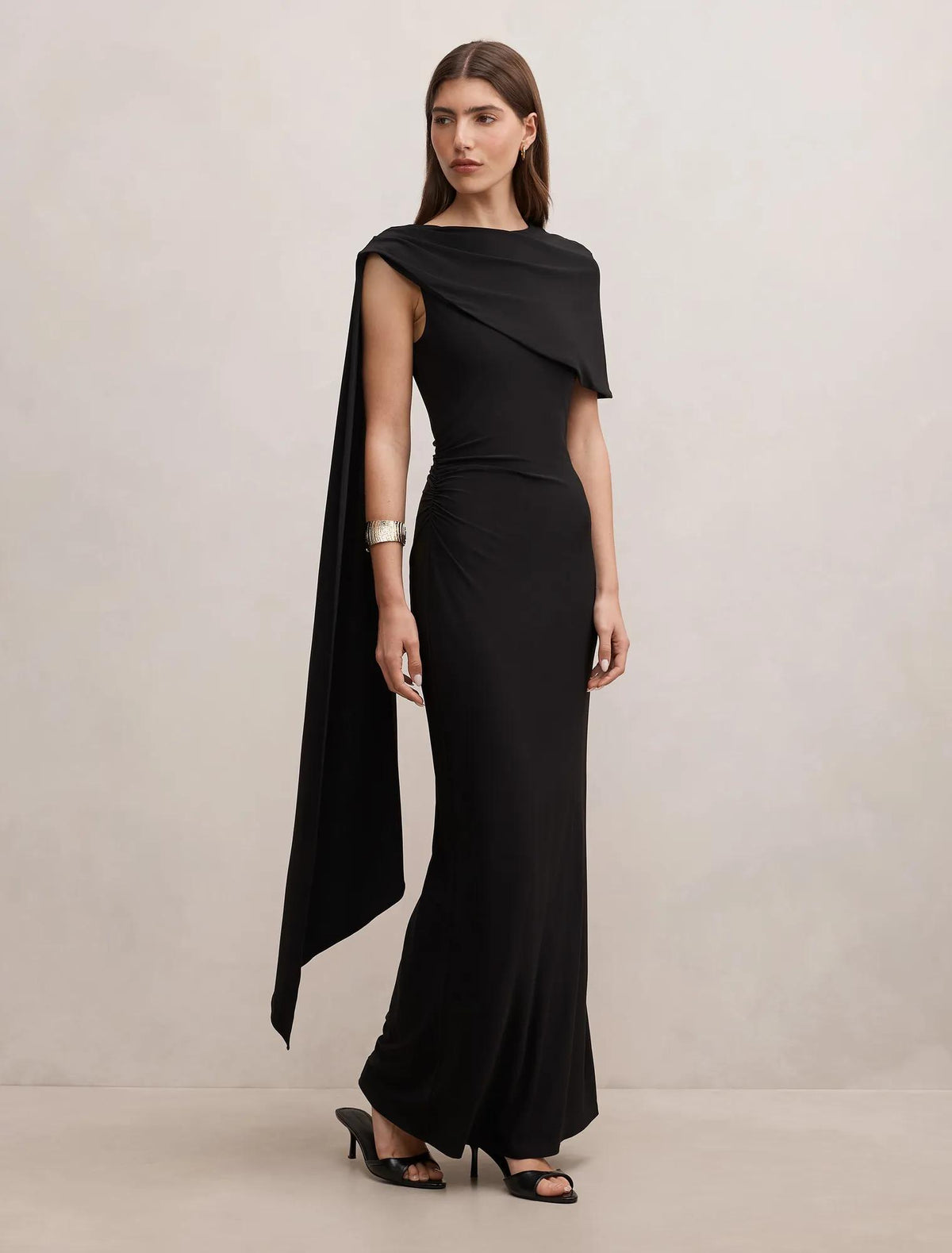 Kosa Cape Scarf Maxi Dress Black