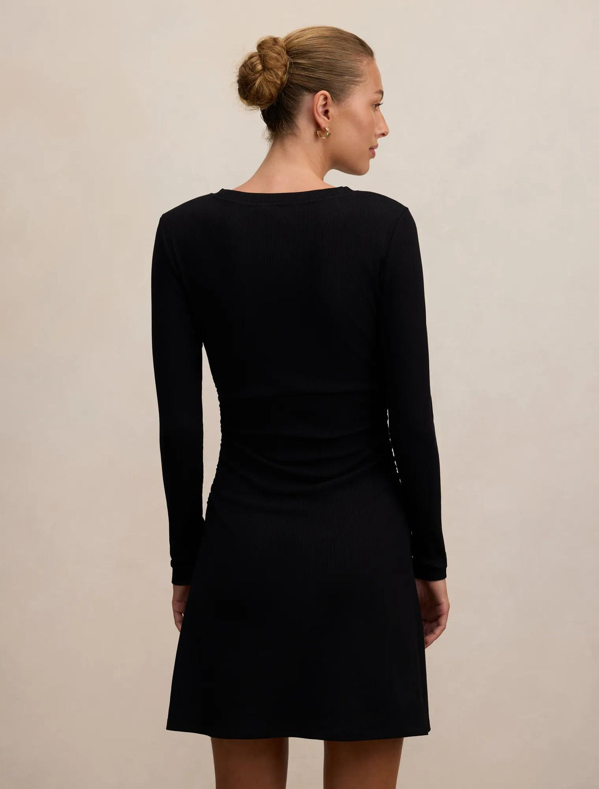 Ash Long Sleeve Ribbed Mini Dress Black