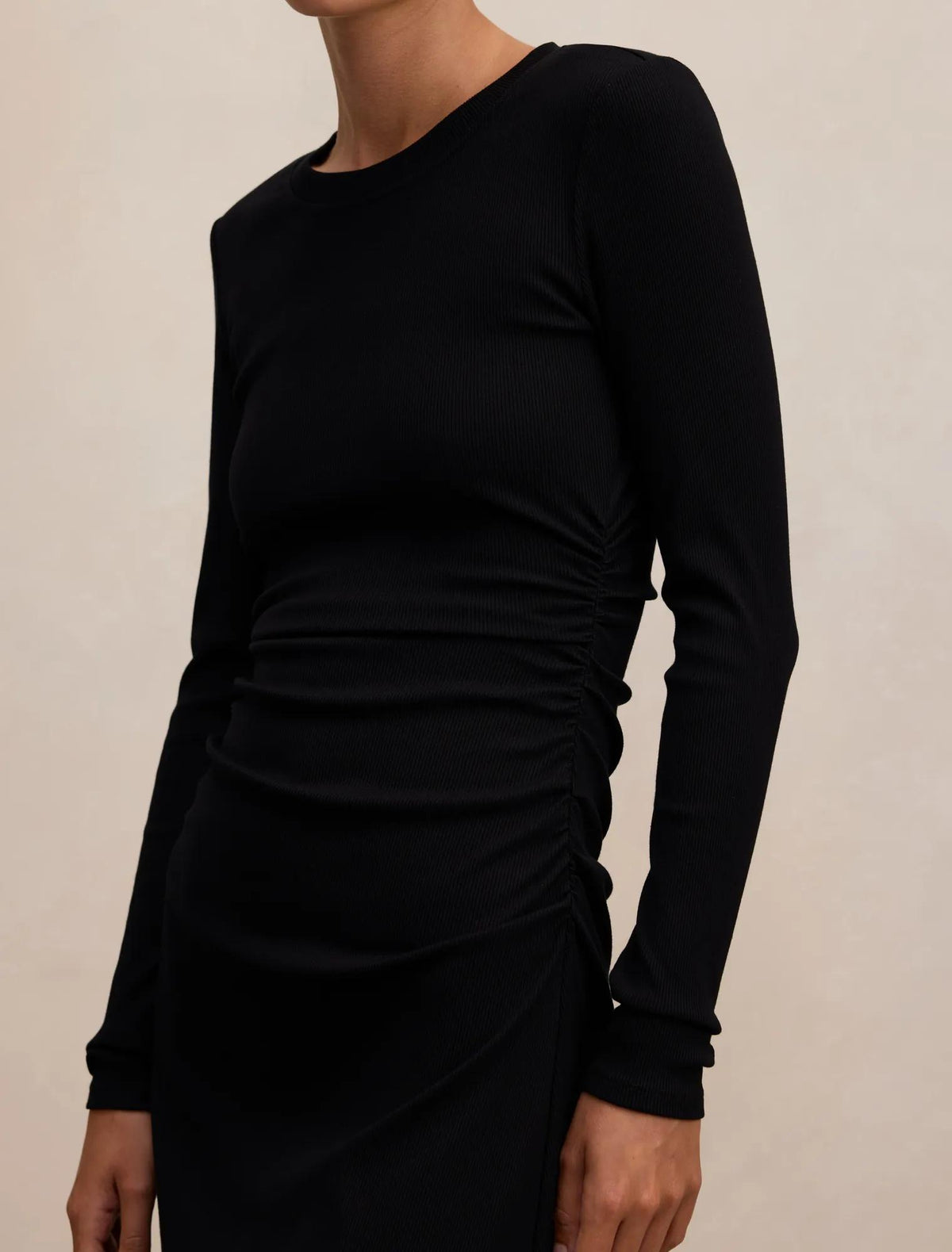 Ash Long Sleeve Ribbed Mini Dress Black