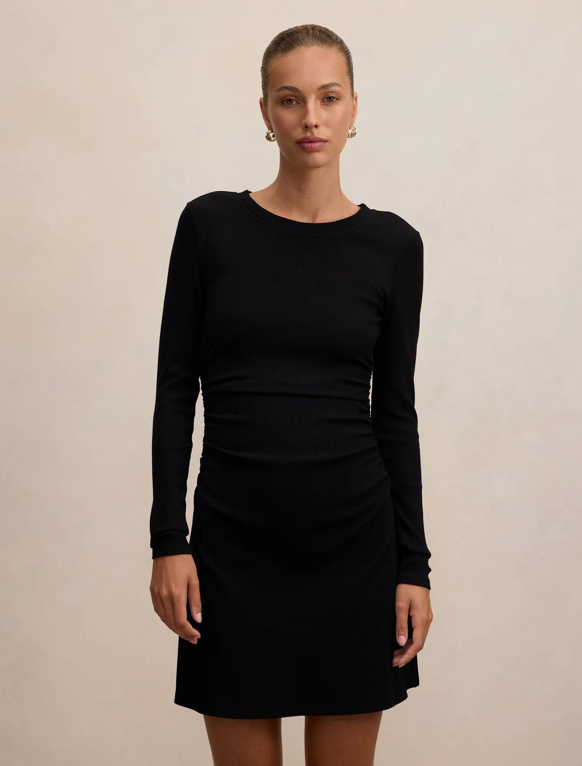 Ash Long Sleeve Ribbed Mini Dress Black