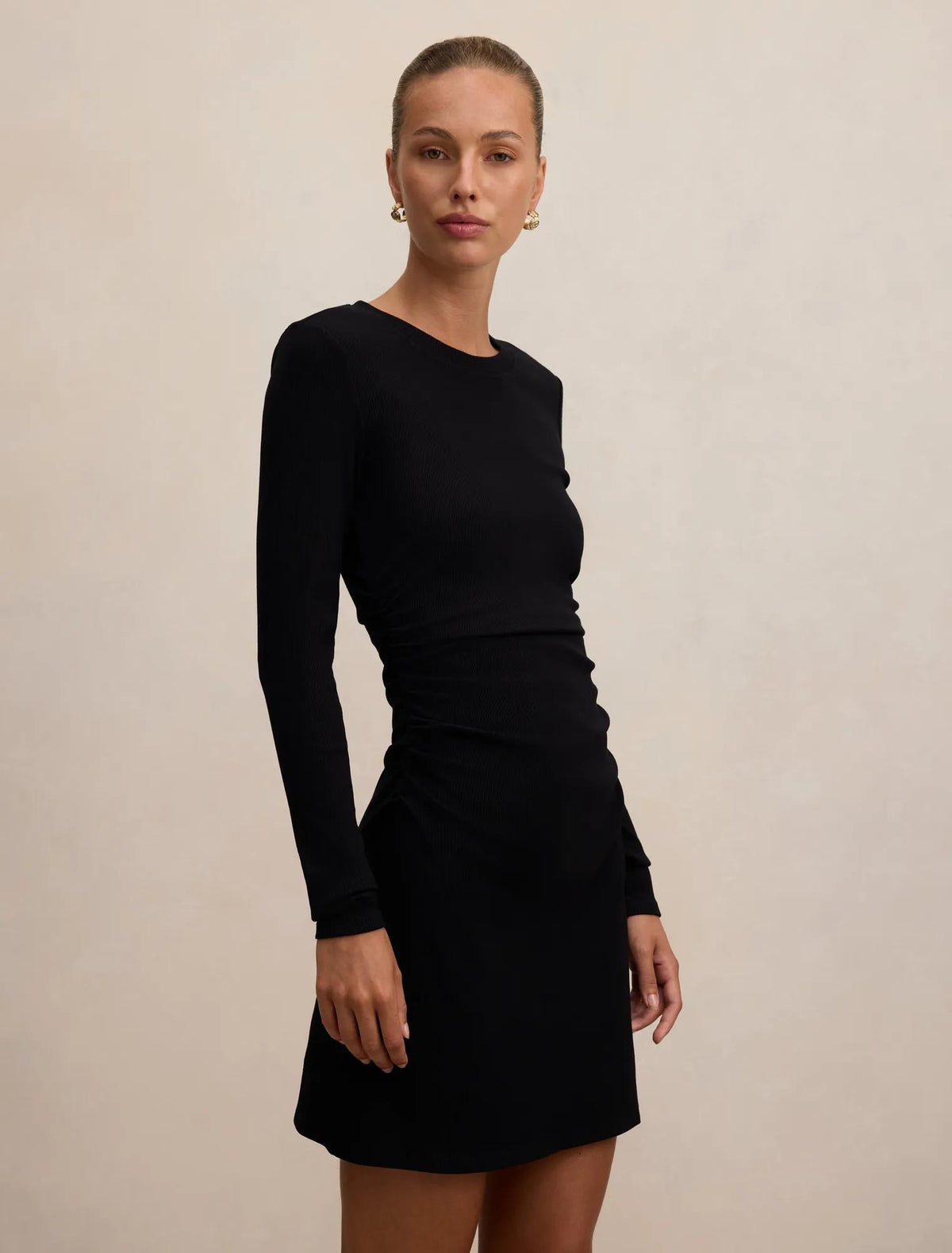 Ash Long Sleeve Ribbed Mini Dress Black