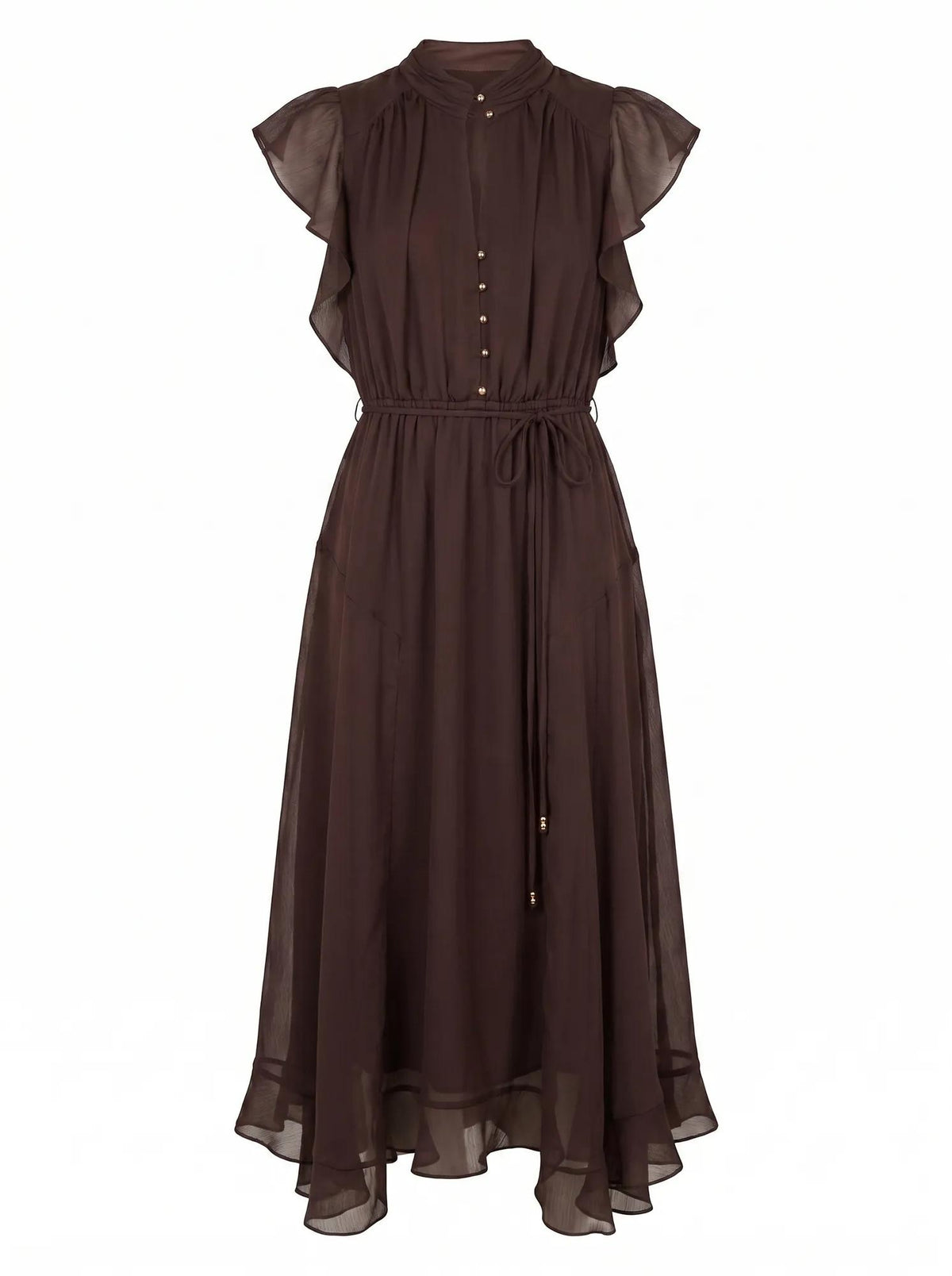 Maxwell Petite Flutter Sleeve Midi Chocolate_mannequin