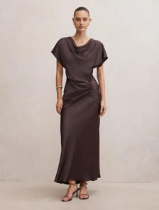 Ada Grown On Sleeve Maxi Dress Warm Chocolate