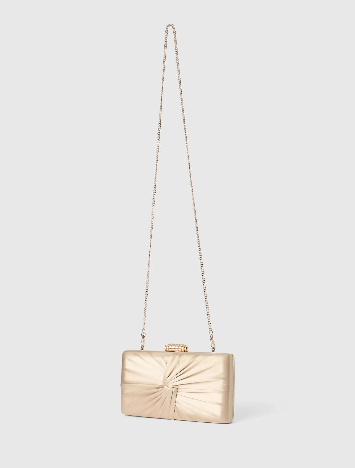 Tate Twist Satin Hardcase Clutch Gold_mannequin