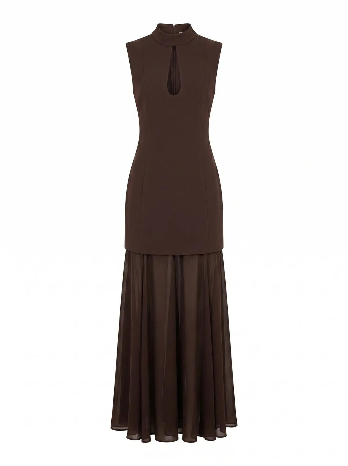 Pearl Petite High Neck Underlay Dress Dark Chocolate