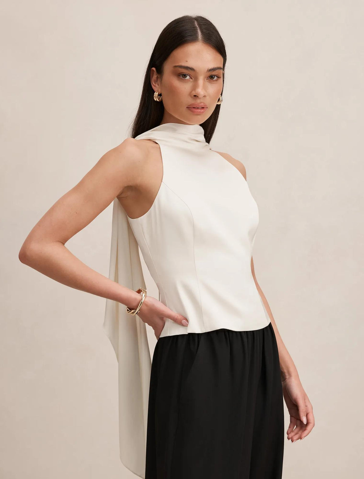 Millie High Neck Cape Top Cream