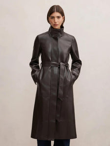 Bonnie PU Funnel Trench Coat Chocolate