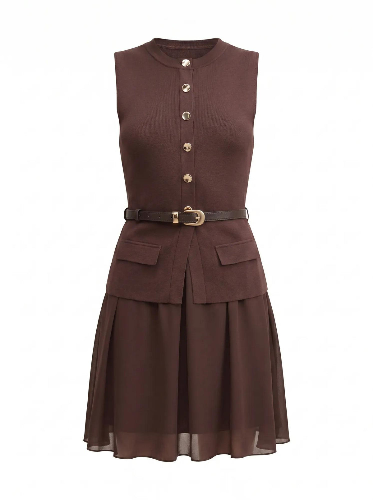 Belle Woven Mix Mini dress Chocolate_mannequin