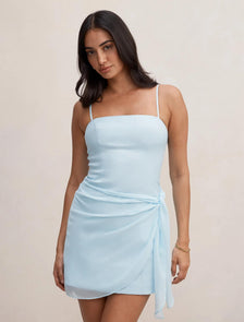 Sienna Linen Sarong Mini Dress Seafoam Aqua