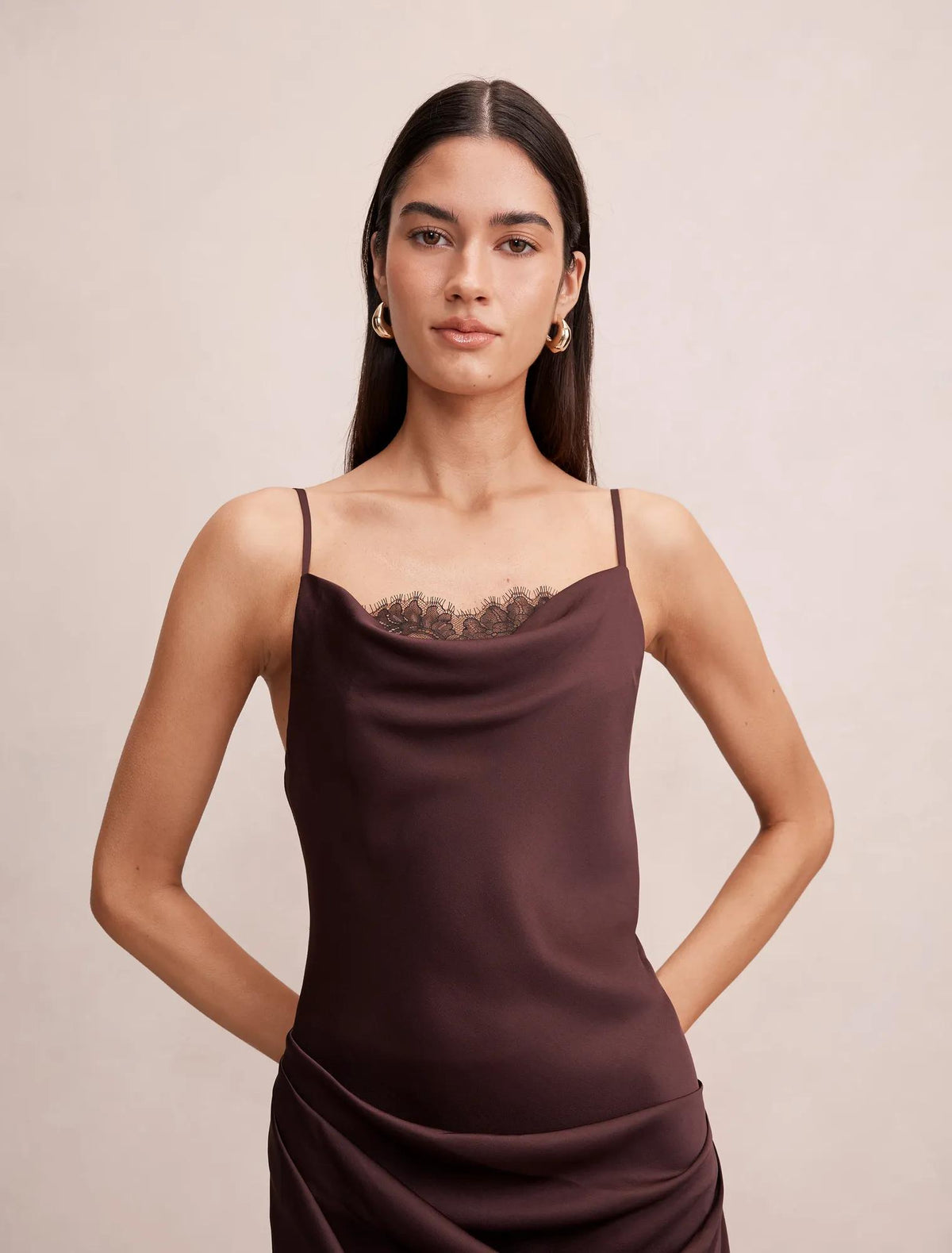 Ivara Lace Cowl Maxi Dress Dark Chocolate