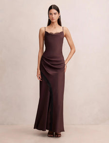 Ivara Lace Cowl Maxi Dress Dark Chocolate