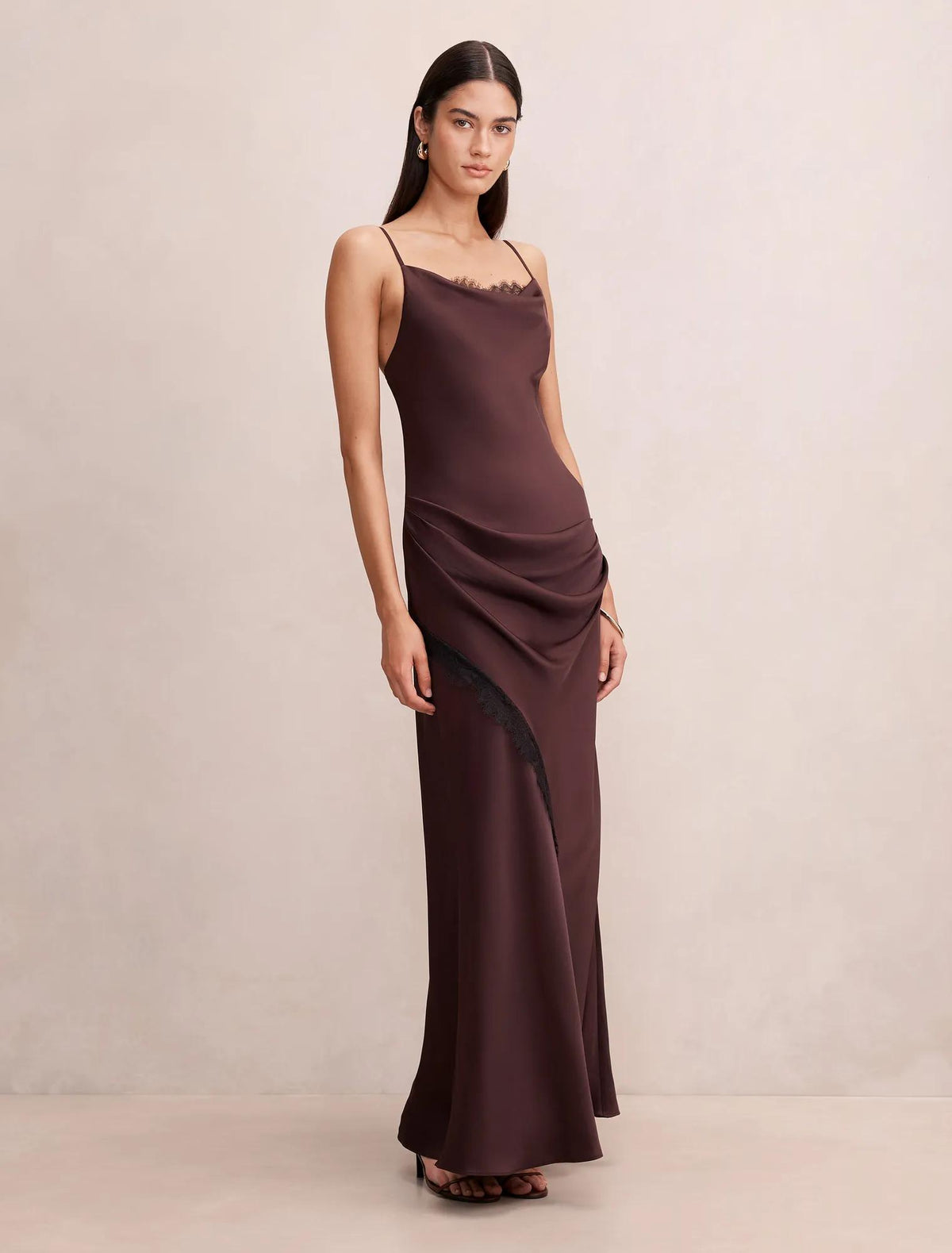 Ivara Lace Cowl Maxi Dress Dark Chocolate