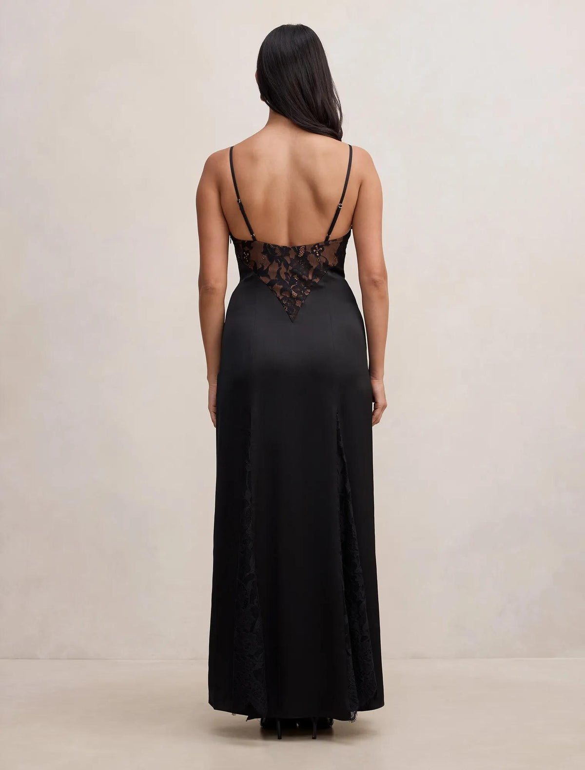 Salome V Neck Lace Maxi Dress Black