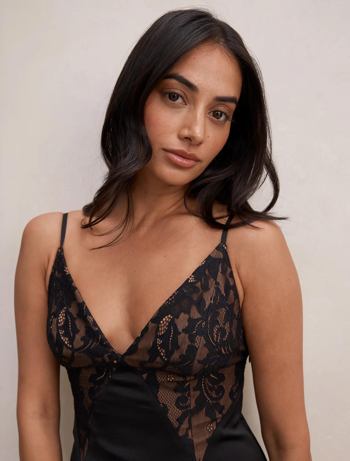 Salome V Neck Lace Maxi Dress Black