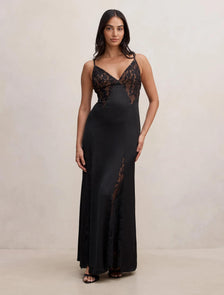Salome V Neck Lace Maxi Dress Black