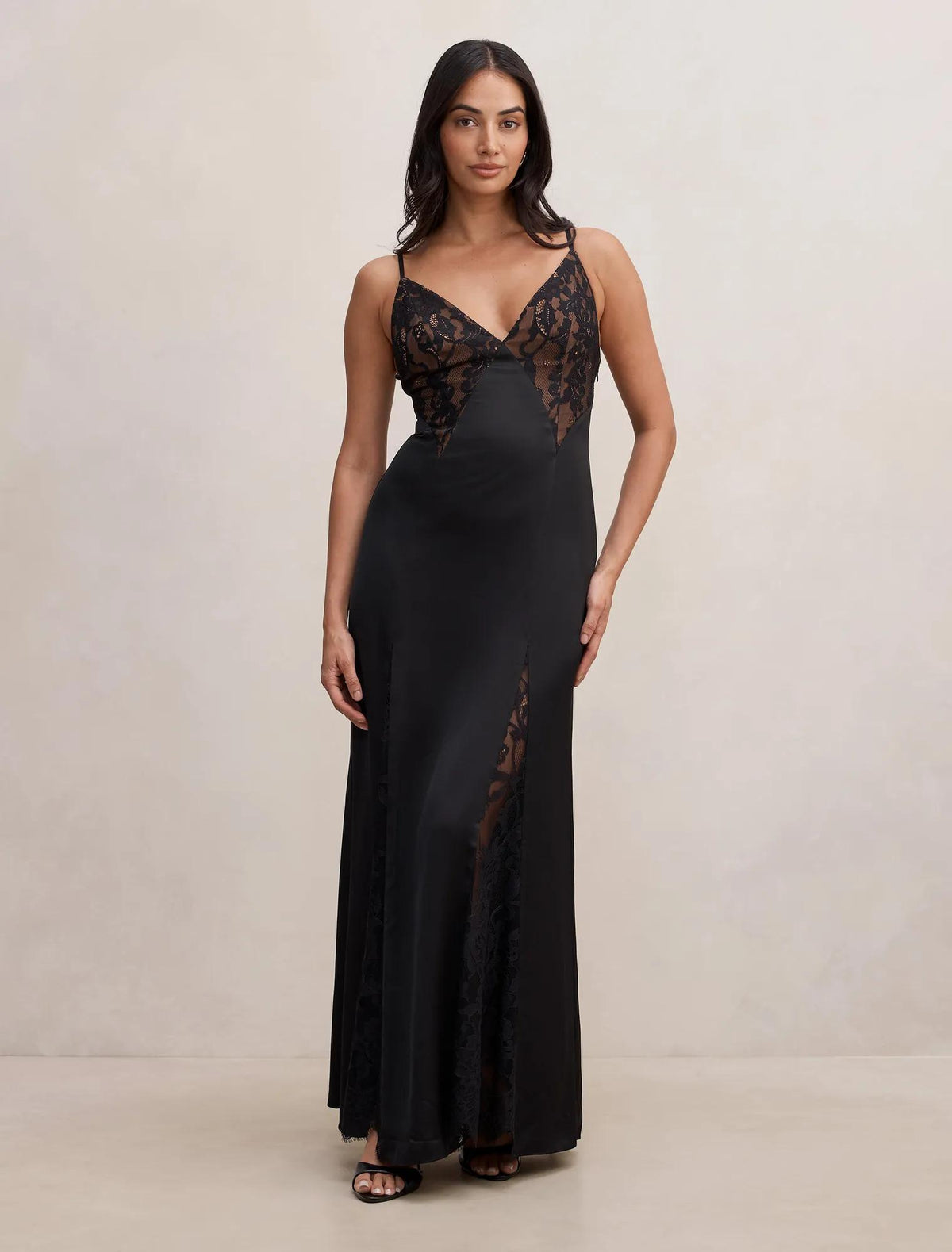 Salome V Neck Lace Maxi Dress Black