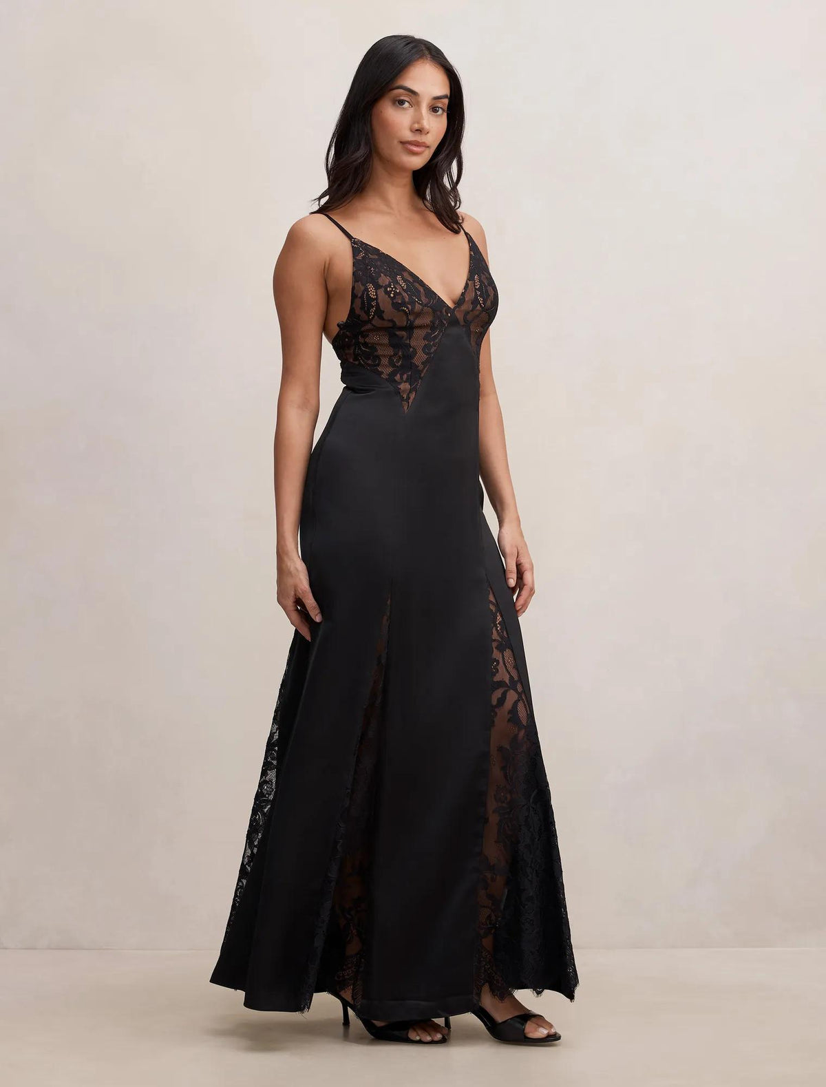 Salome V Neck Lace Maxi Dress Black