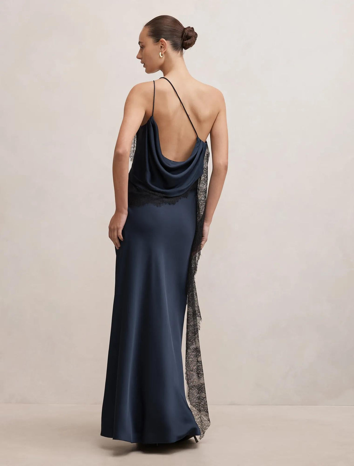 Sylvie Asym Satin Bias Dress Navy/Black
