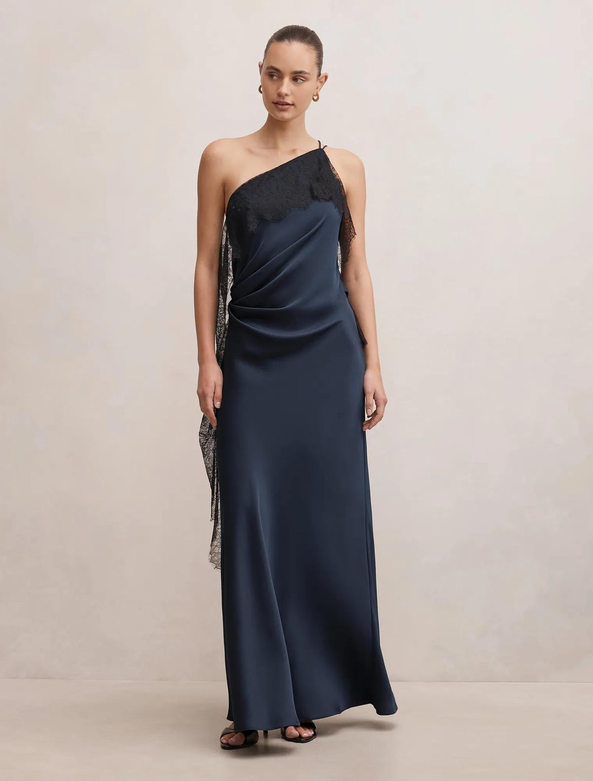 Sylvie Asym Satin Bias Dress Navy/Black