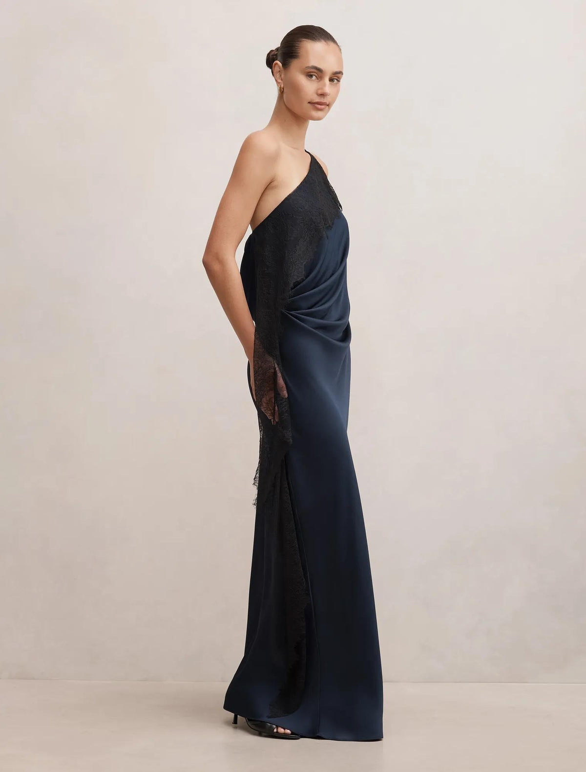 Sylvie Asym Satin Bias Dress Navy/Black