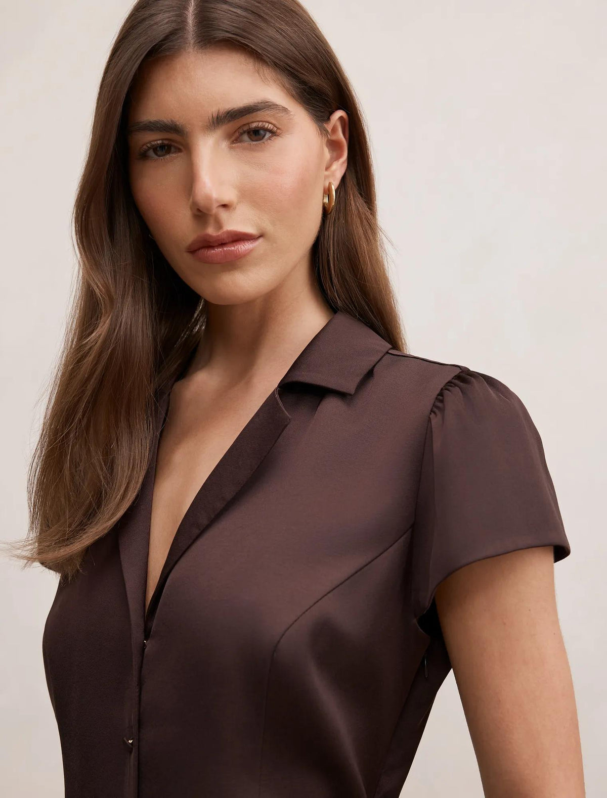 Blair Satin Collared Mini Dress Chocolate Bean