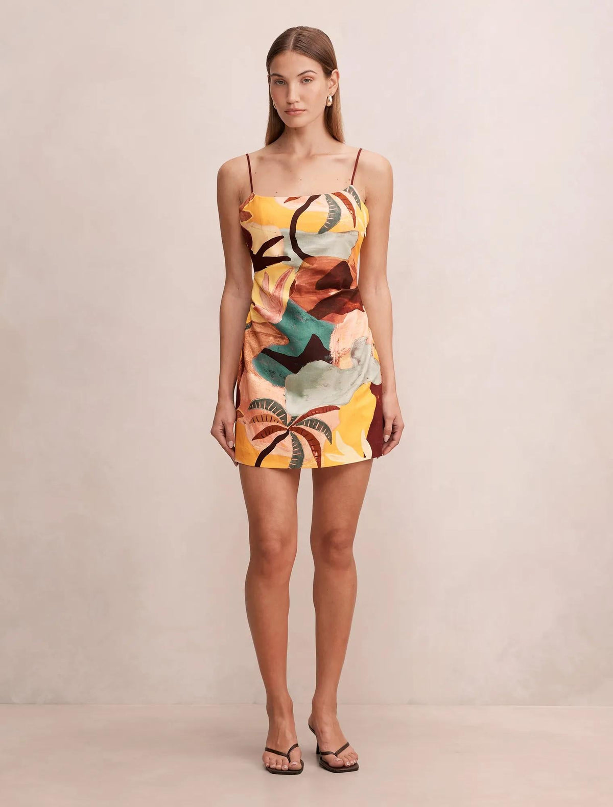 Mel Strappy Linen Mini Dress Arndale Abstract