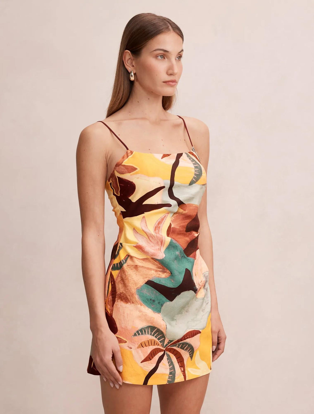 Mel Strappy Linen Mini Dress Arndale Abstract