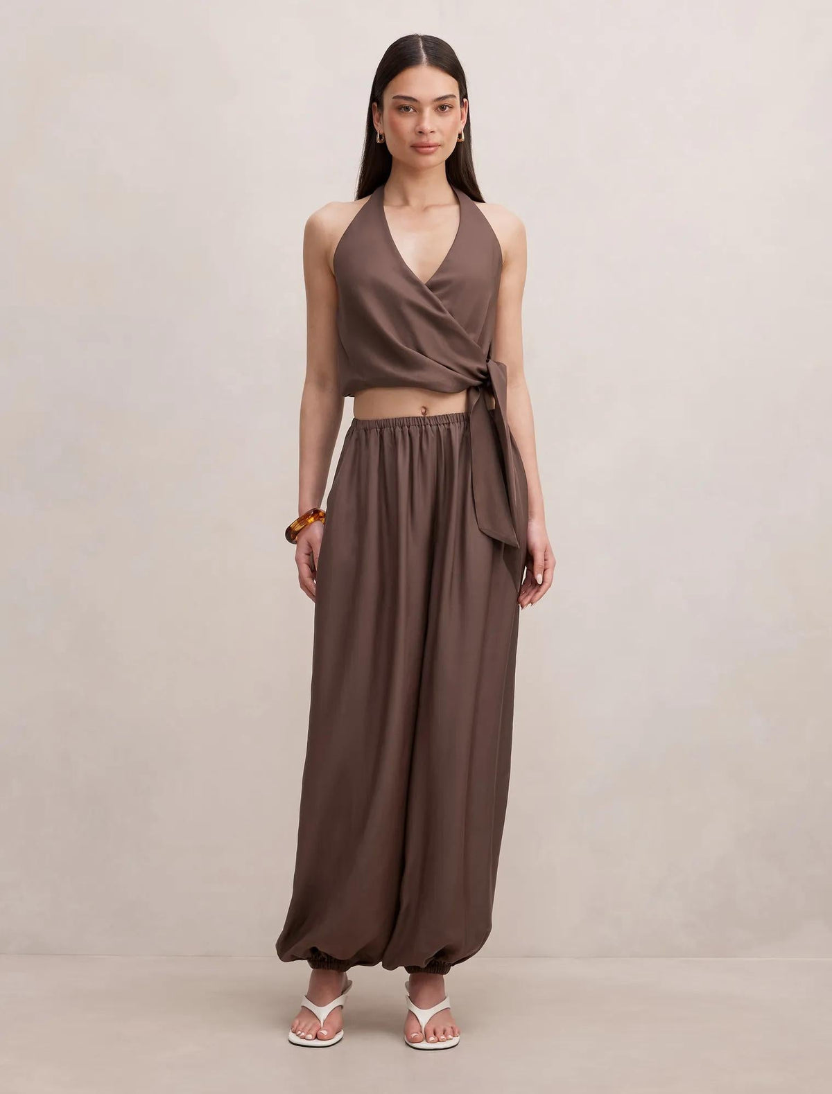 Bronte Wrap Halter Top Chocolate Co-ord