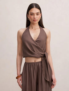 Bronte Wrap Halter Top Chocolate Co-ord