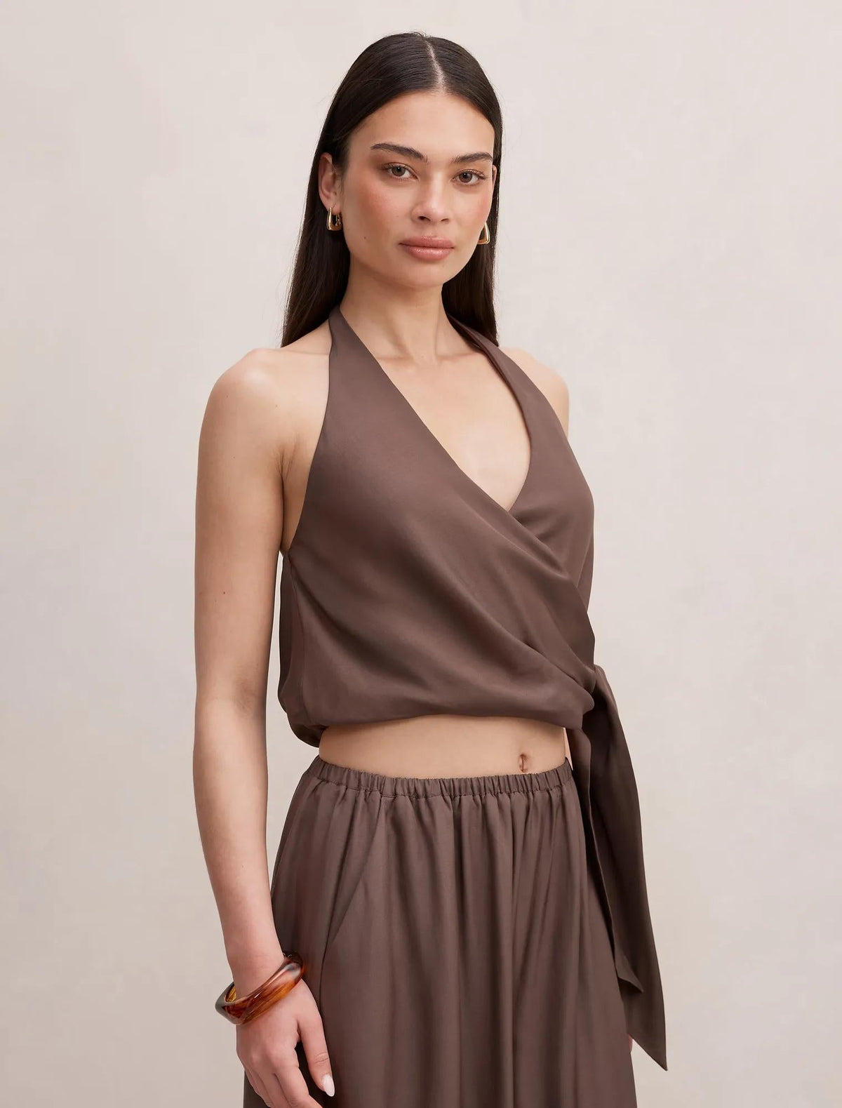 Bronte Wrap Halter Top Chocolate Co-ord