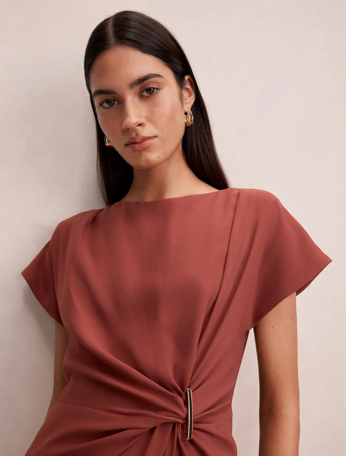 Wren Hardware Detail Midi Dress Rust
