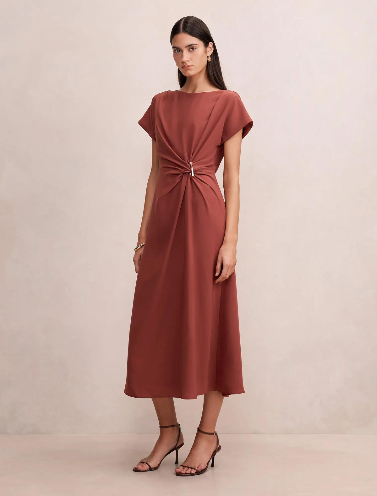 Wren Hardware Detail Midi Dress Rust