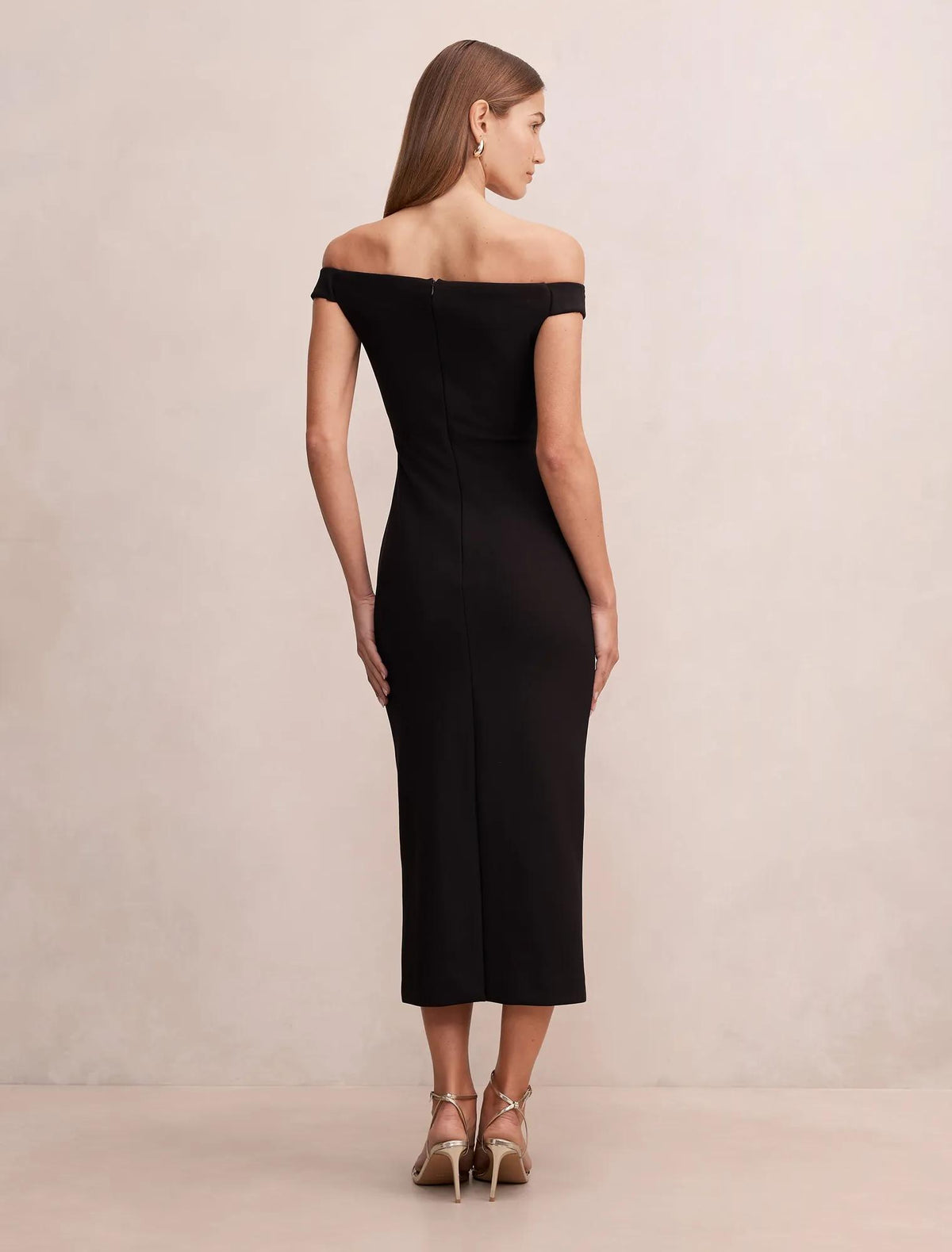Zaria Off Shoulder Bodycon Midi Dress Black