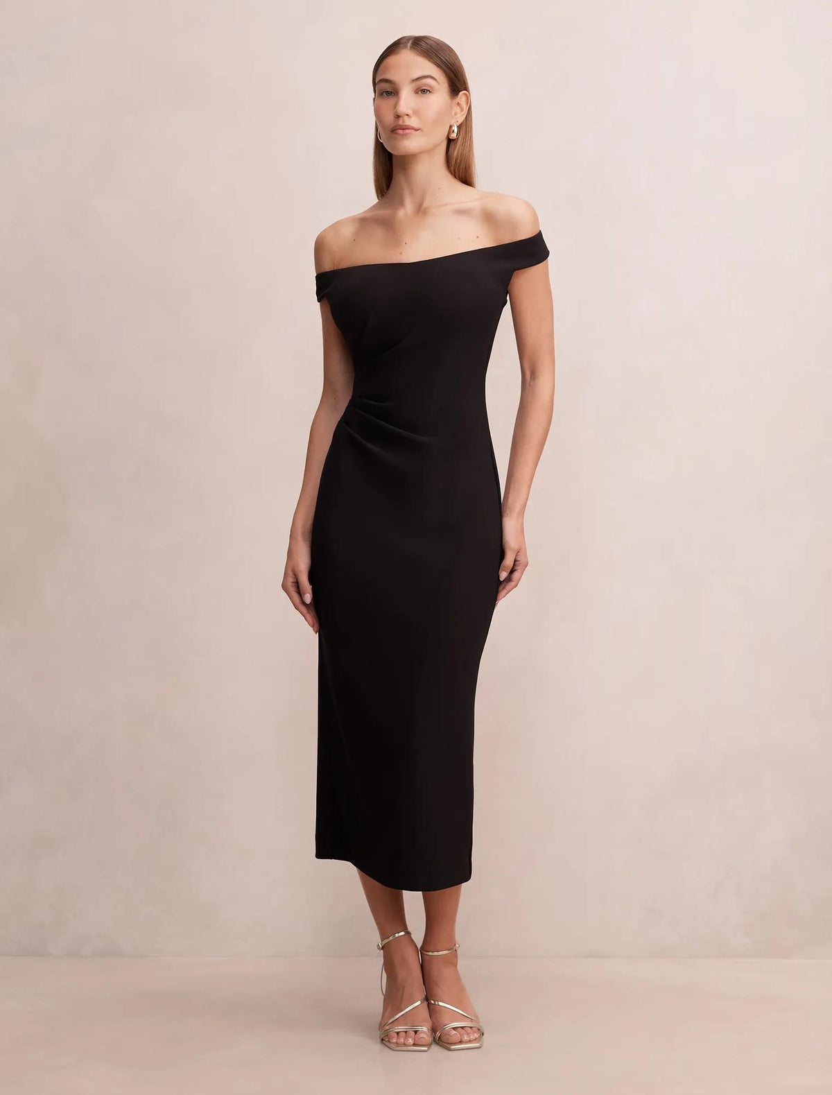 Zaria Off Shoulder Bodycon Midi Dress Black