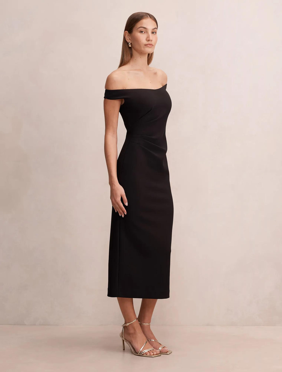 Zaria Off Shoulder Bodycon Midi Dress Black
