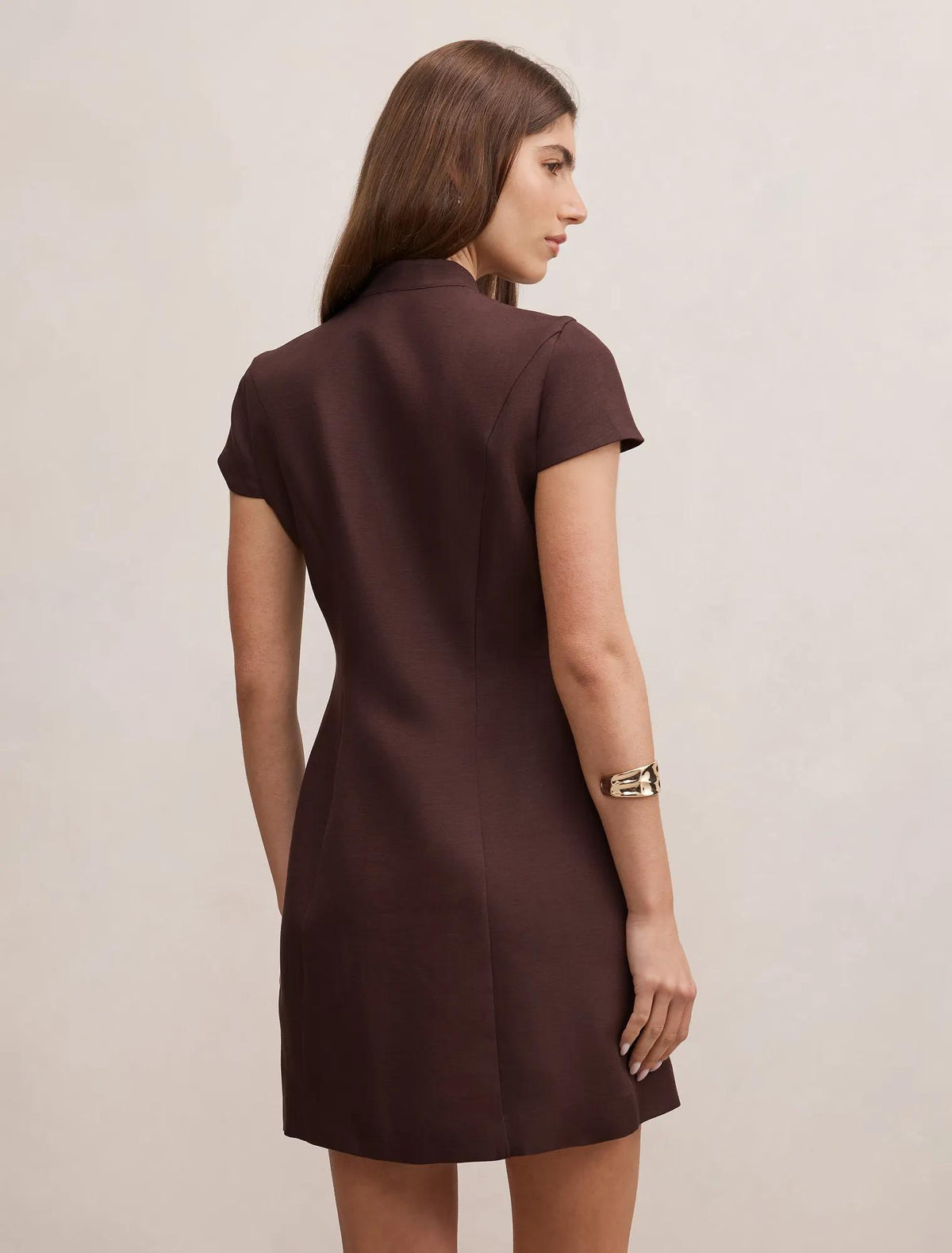 Jessie Asym Button Collar Mini Dress Dark Chocolate