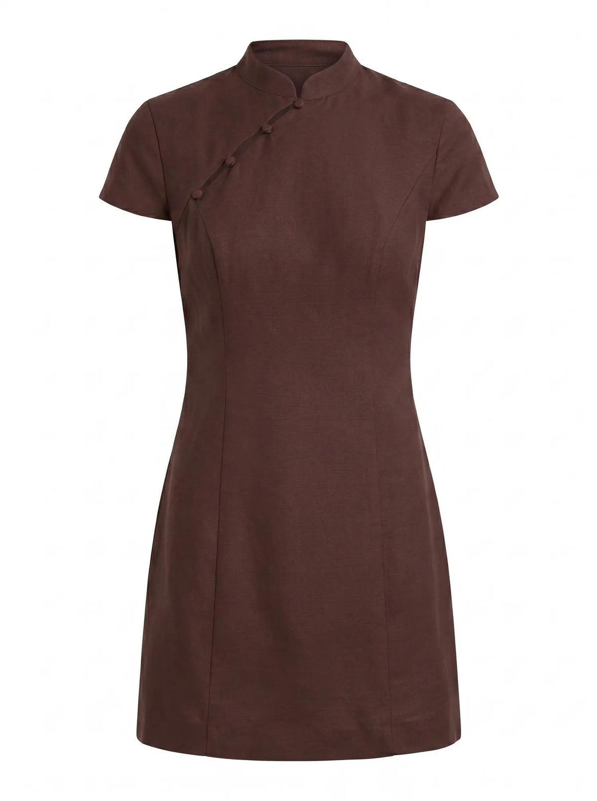 Jessie Asym Button Collar Mini Dress Dark Chocolate_mannequin